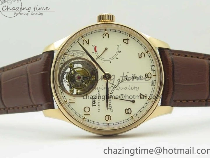 MIROTIME 0211 Portuguese Tourbillon IW504602 RG ZF Best Edition White Dial on Brown Leather Strap Stretchable 7178